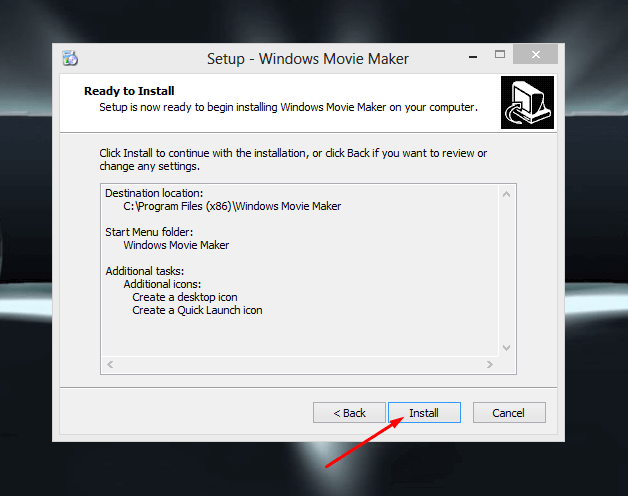 Tap Install to download Windows Movie Maker Offline Installer 