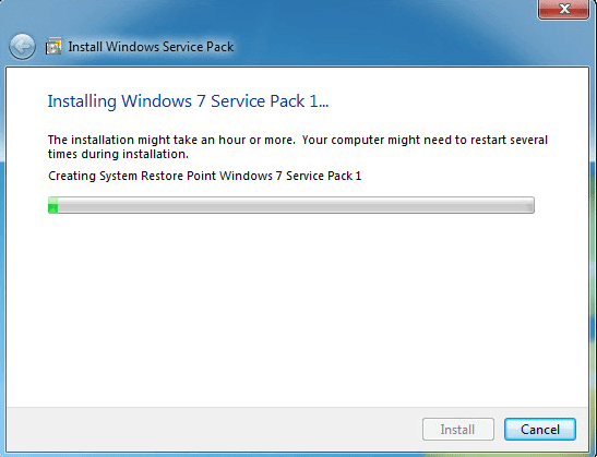 Installing Windows 7 Service Pack 1 Offline Installer