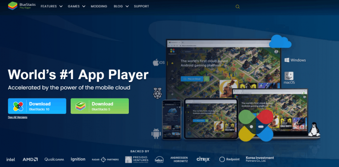 Download BlueStacks to install Xender for Windows PC