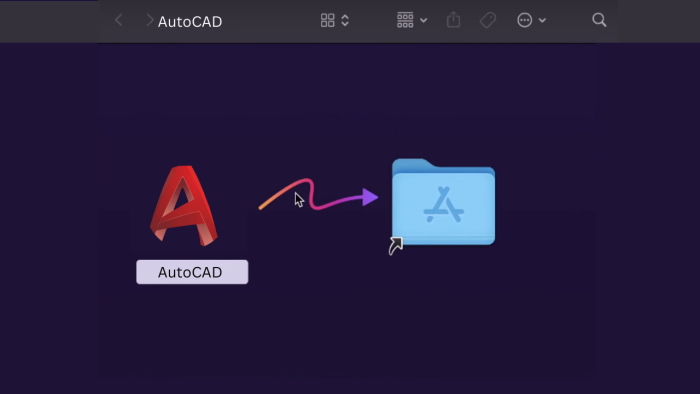 Drag the AutoCAD file on the Application to install AutoCAD offline installer on Mac
