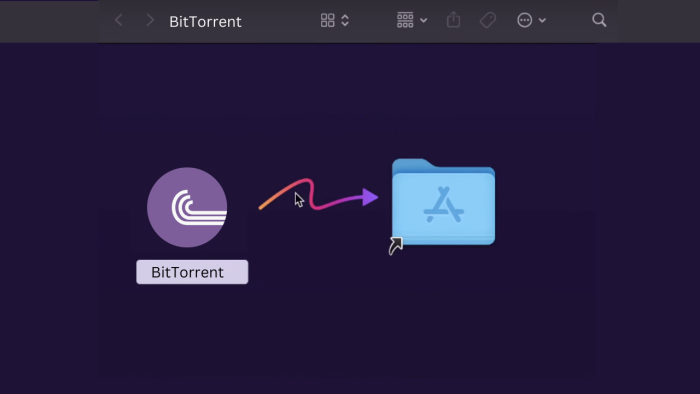 Drag the BitTorrent file on the Application to install BitTorrent offline installer on Mac